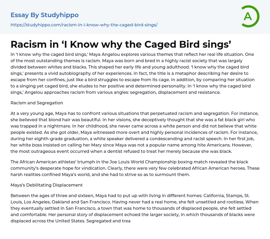 Racism in ‘I Know why the Caged Bird sings’ Essay Example