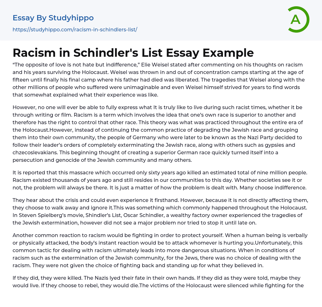 Racism in Schindler’s List Essay Example