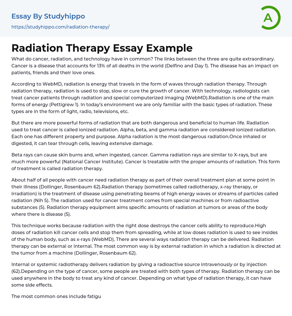 Radiation Therapy Essay Example
