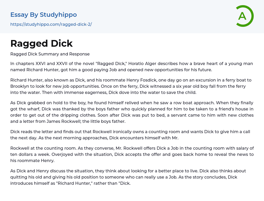 Ragged Dick Essay Example