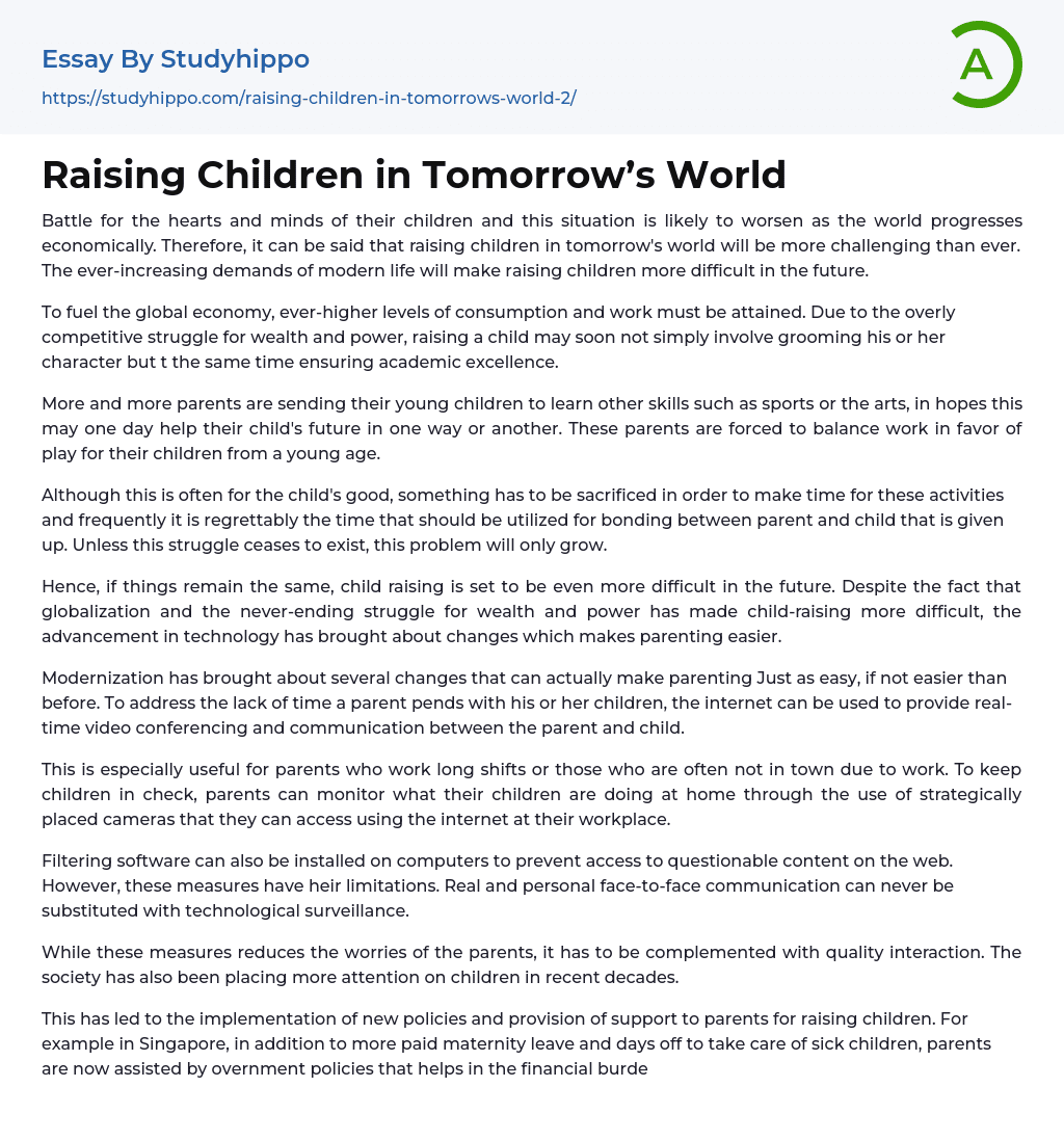 Raising Children in Tomorrow’s World Essay Example