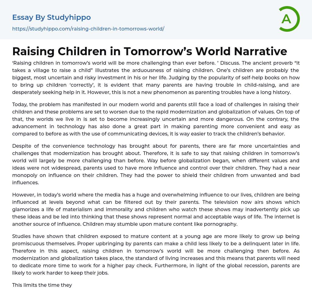Raising Children in Tomorrow’s World Narrative Essay Example