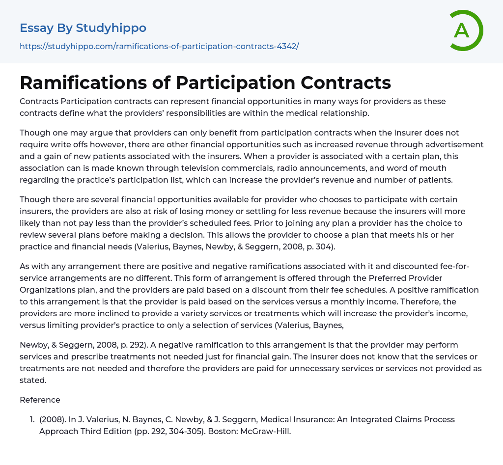 Ramifications of Participation Contracts Essay Example