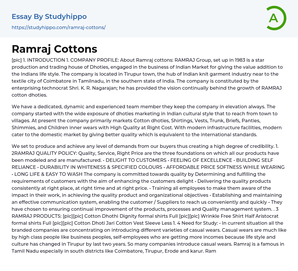 Ramraj Cottons Essay Example