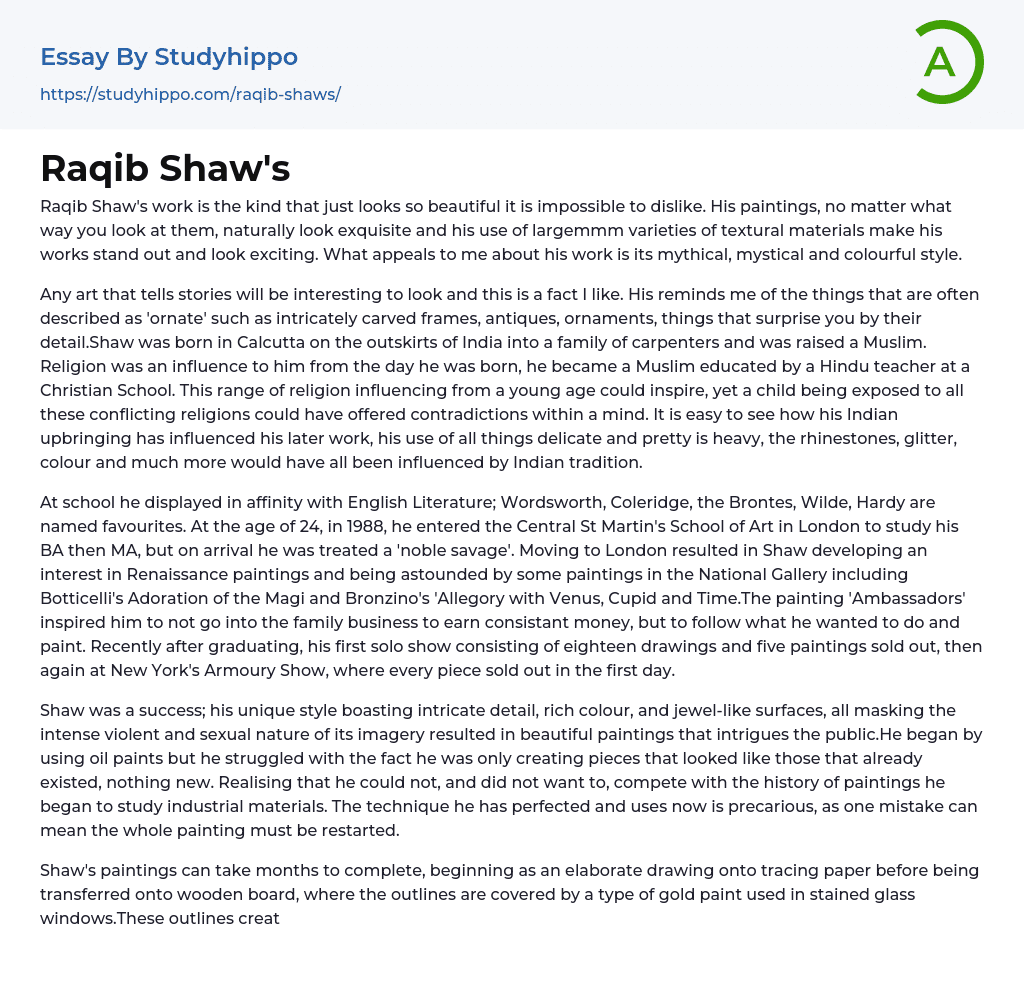 Raqib Shaw’s Essay Example