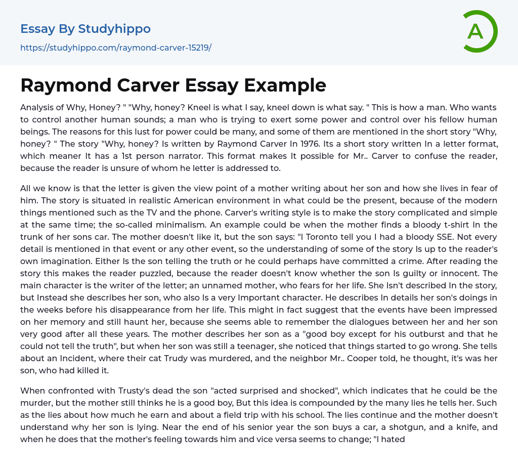 Raymond Carver Essay Example