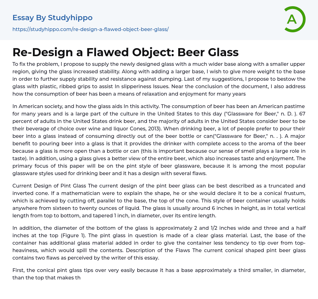 Re-Design a Flawed Object: Beer Glass Essay Example