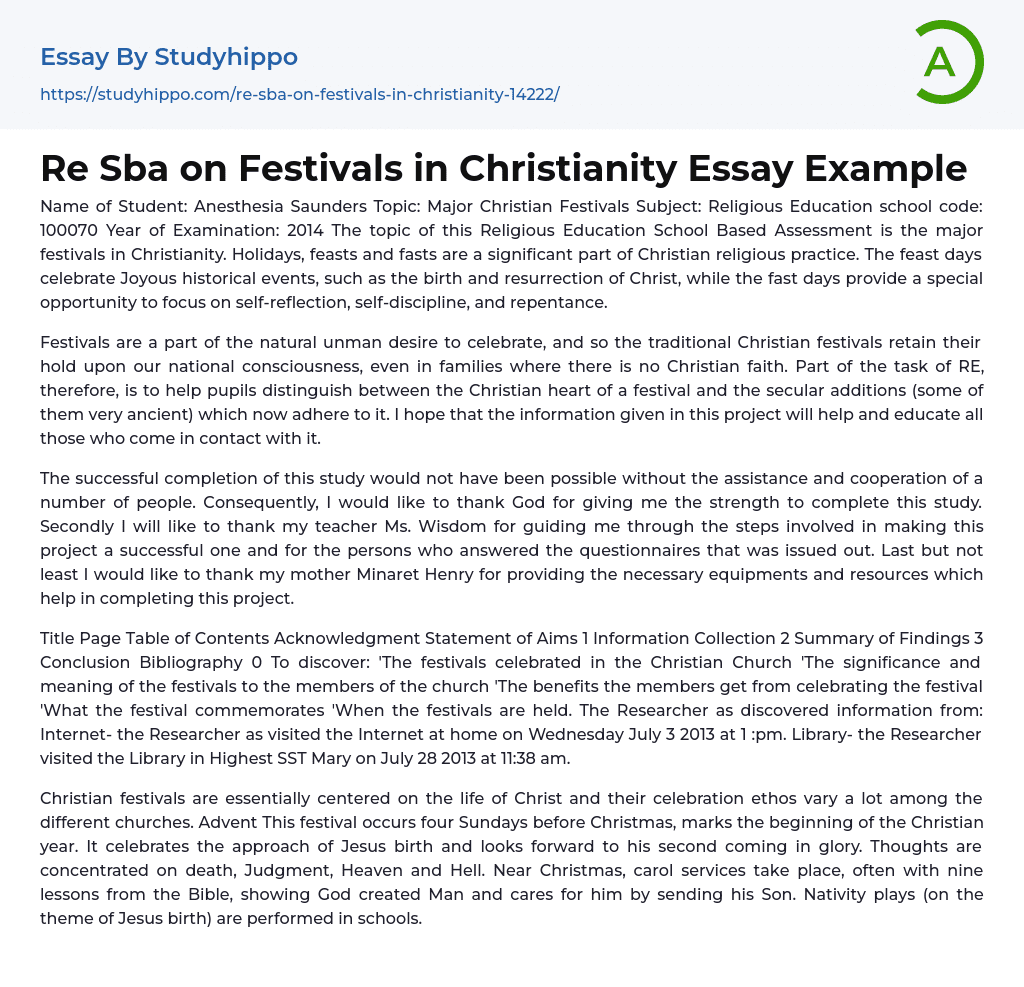 christian festivals essay