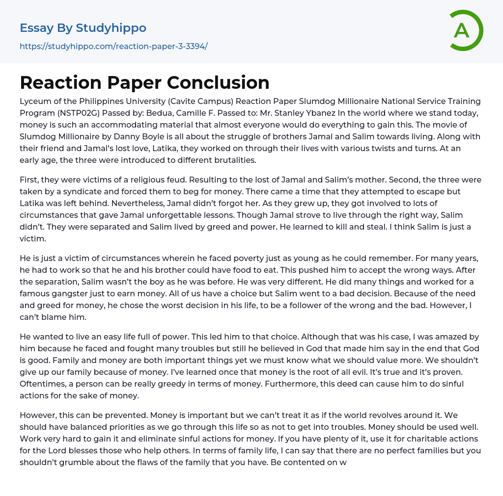 example of reaction paper about education