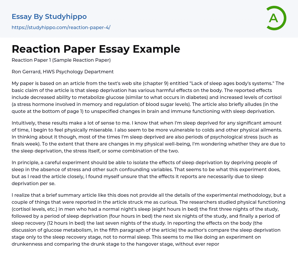 Reaction Paper Essay Example