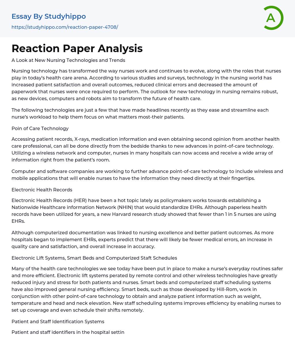 Reaction Paper Analysis Essay Example