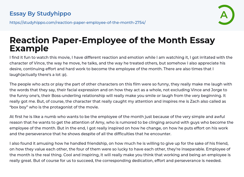 Reaction Paper-Employee of the Month Essay Example