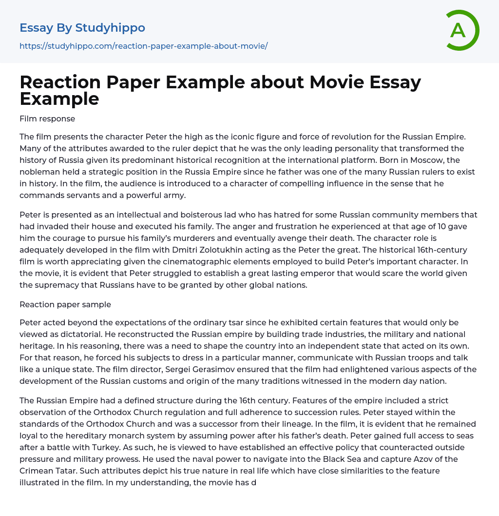 reaction essay to a movie