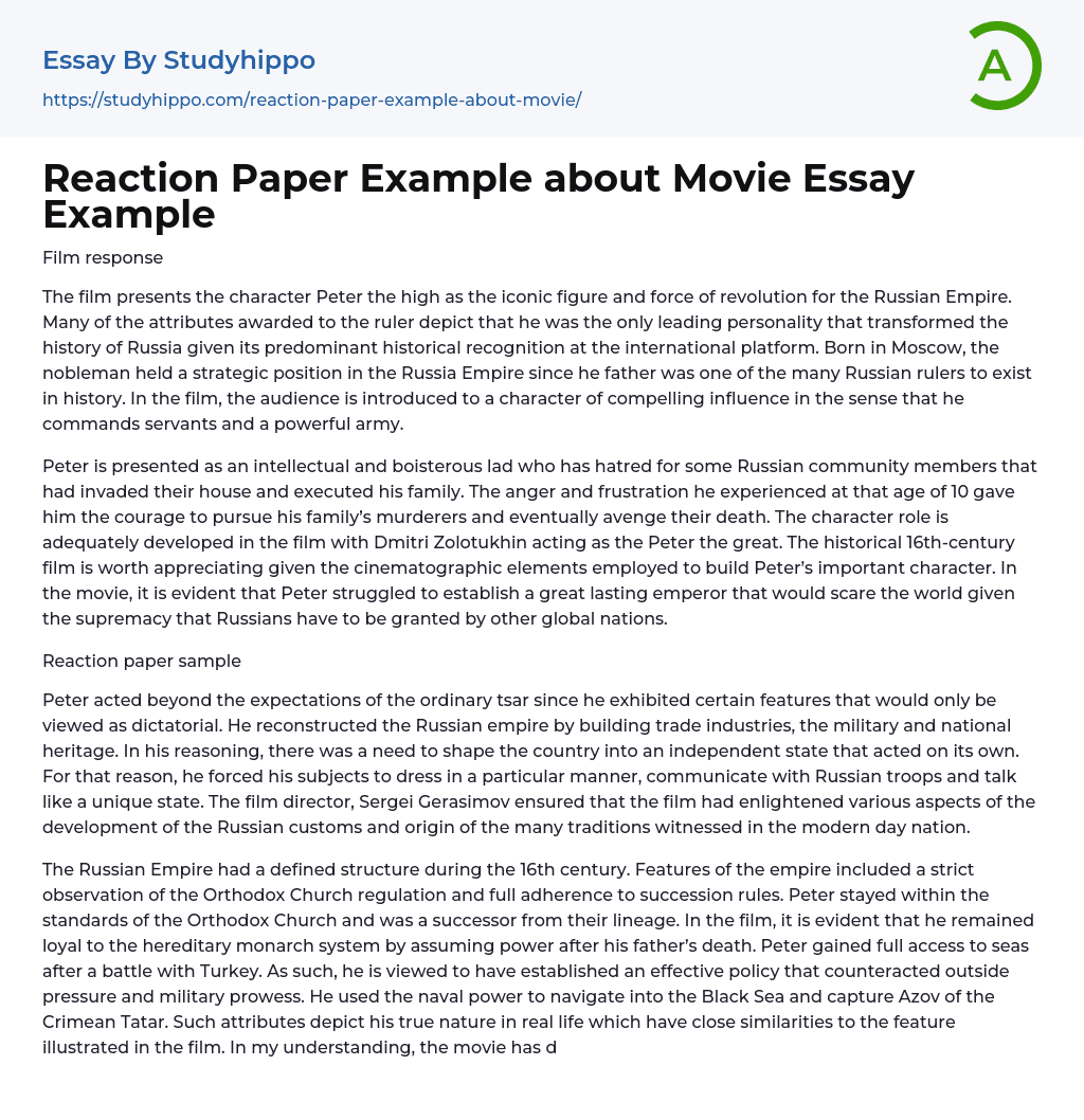 Reaction Paper Example About Movie Essay Example StudyHippo