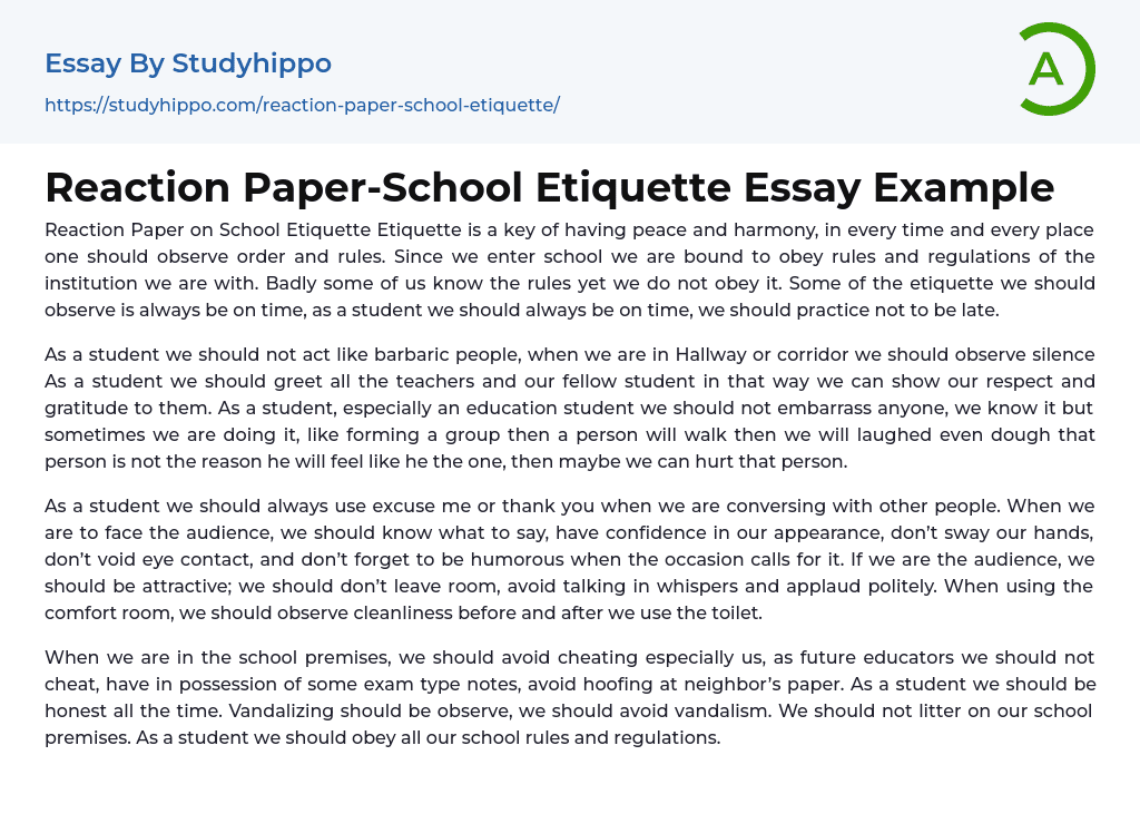 Reaction Paper-School Etiquette Essay Example