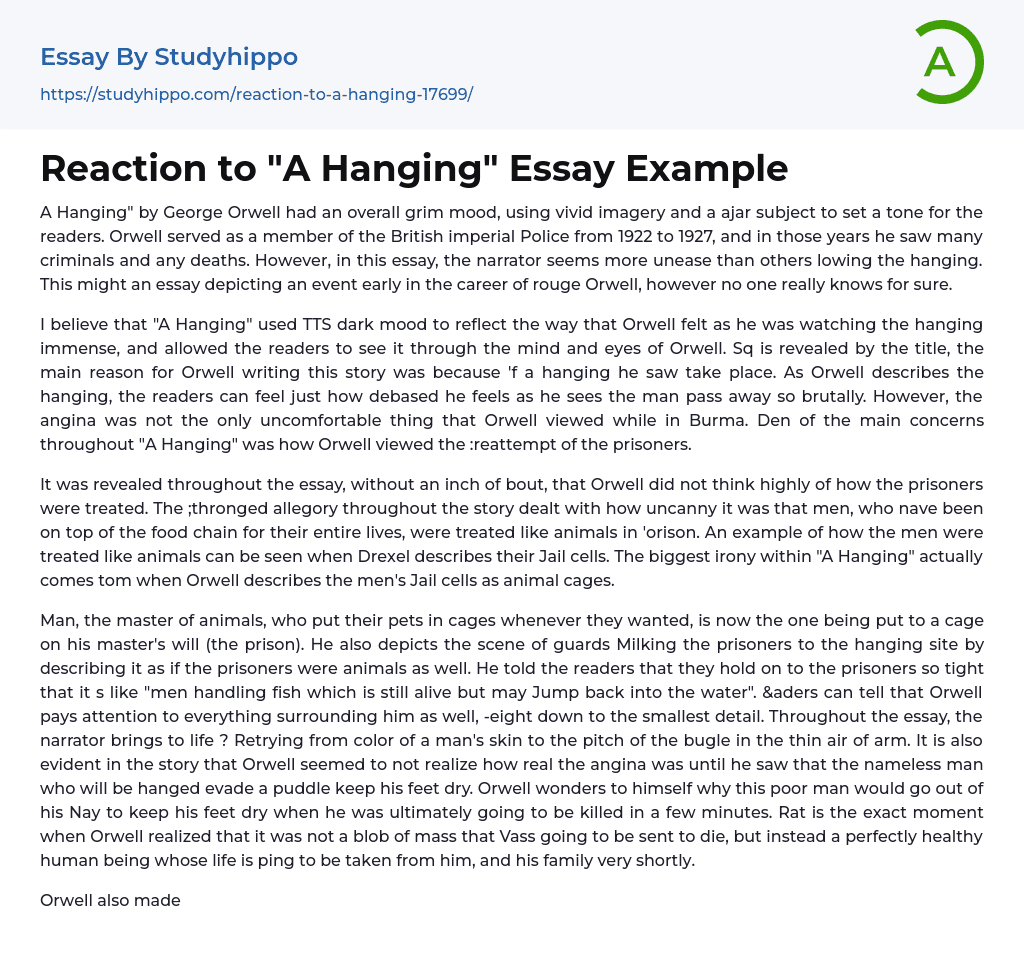 Reaction to “A Hanging” Essay Example