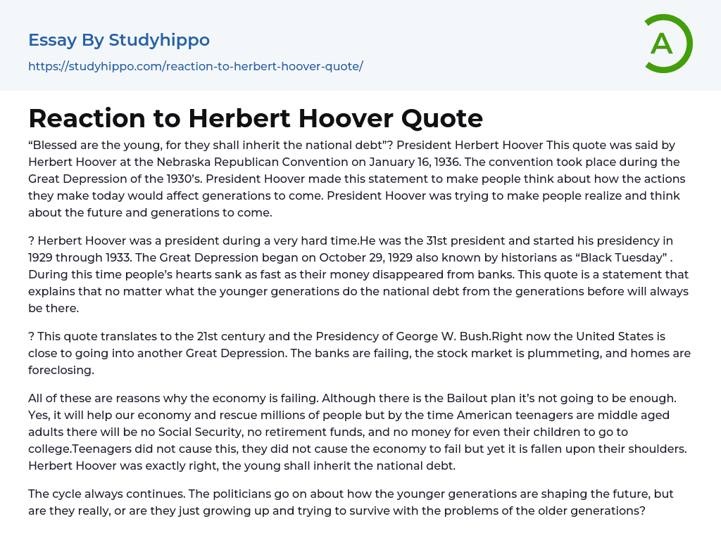 Reaction to Herbert Hoover Quote Essay Example