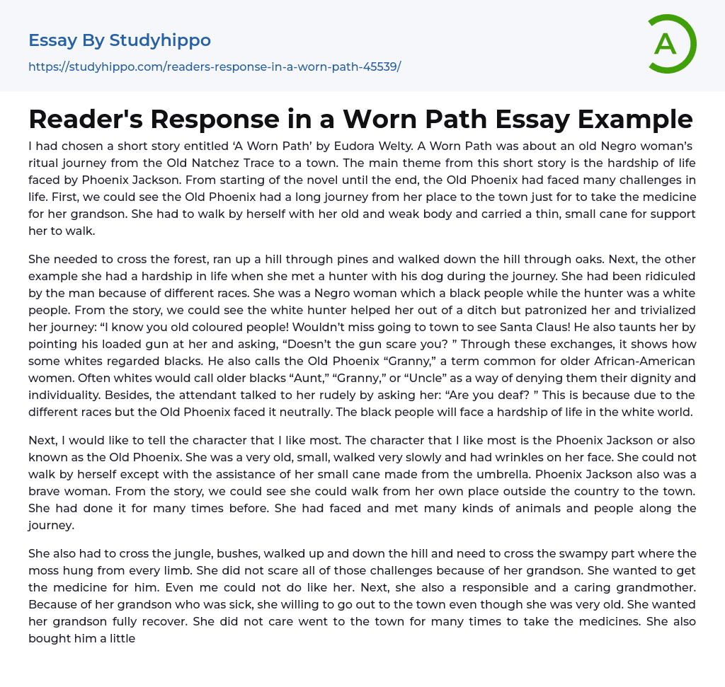 Reader’s Response in a Worn Path Essay Example