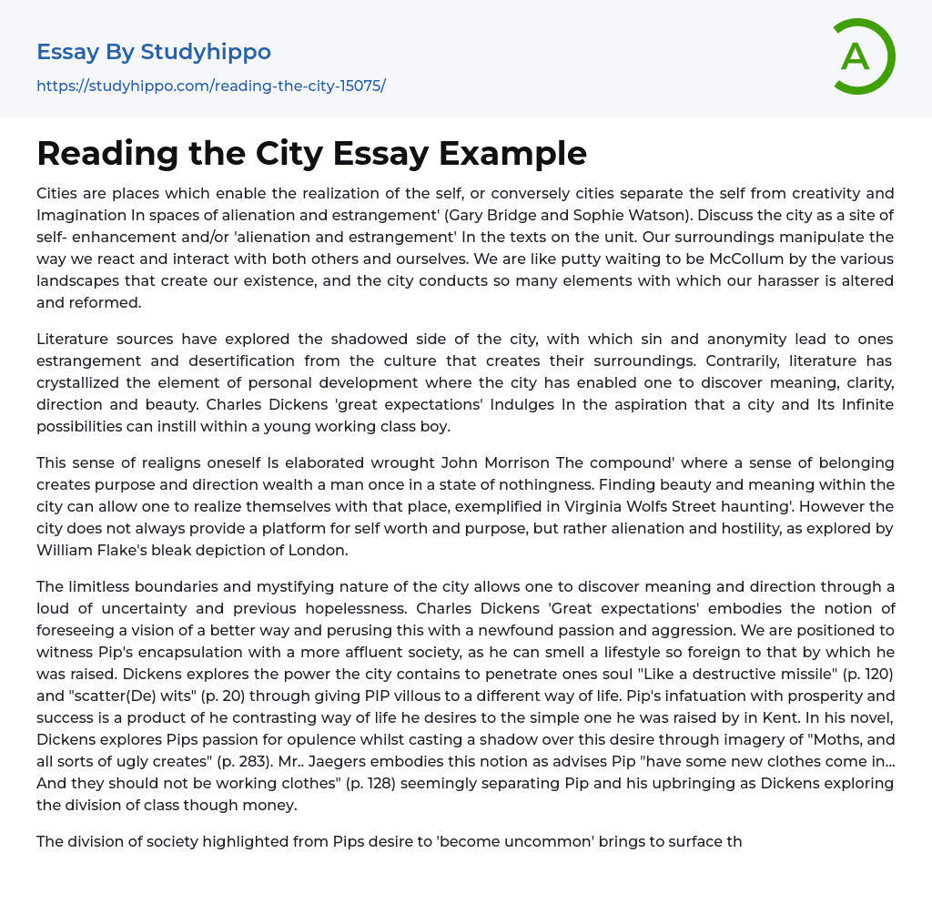 Reading the City Essay Example