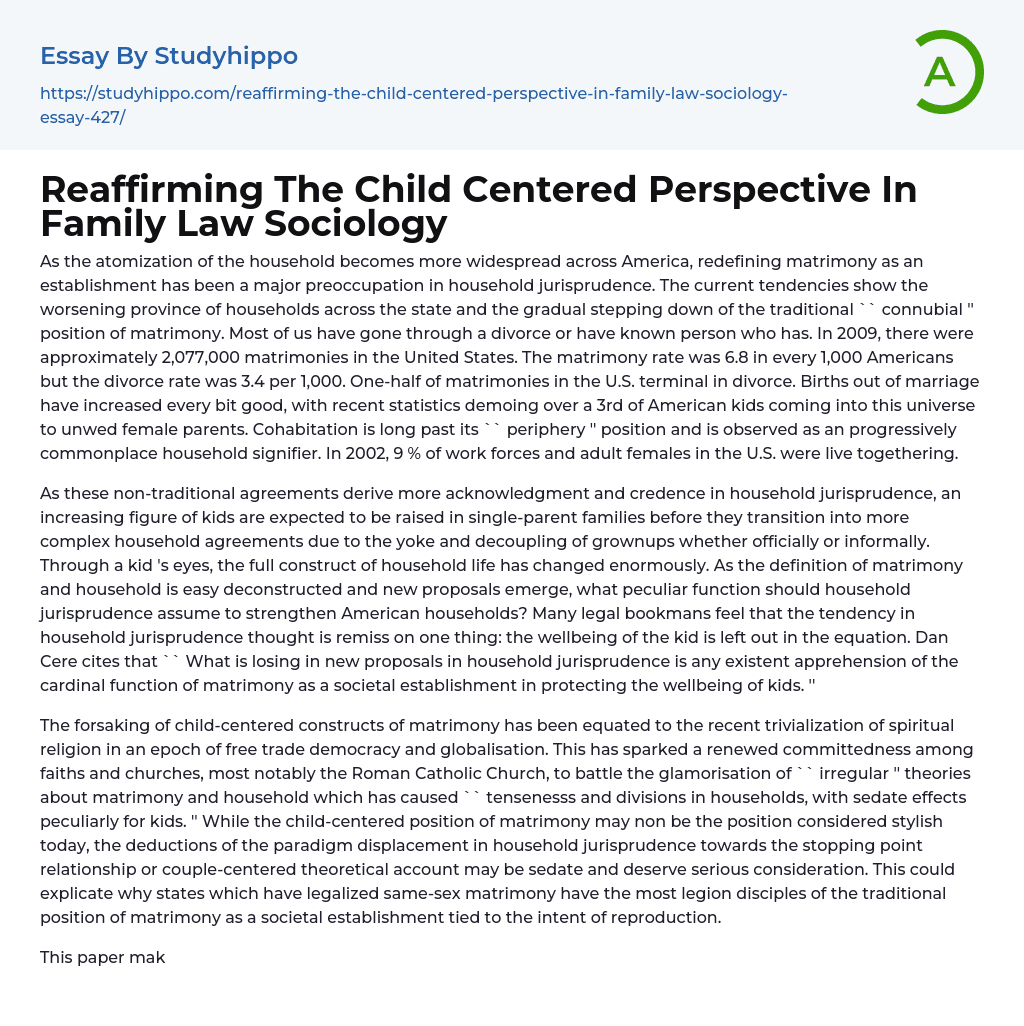 Reaffirming The Child Centered Perspective In Family Law Sociology