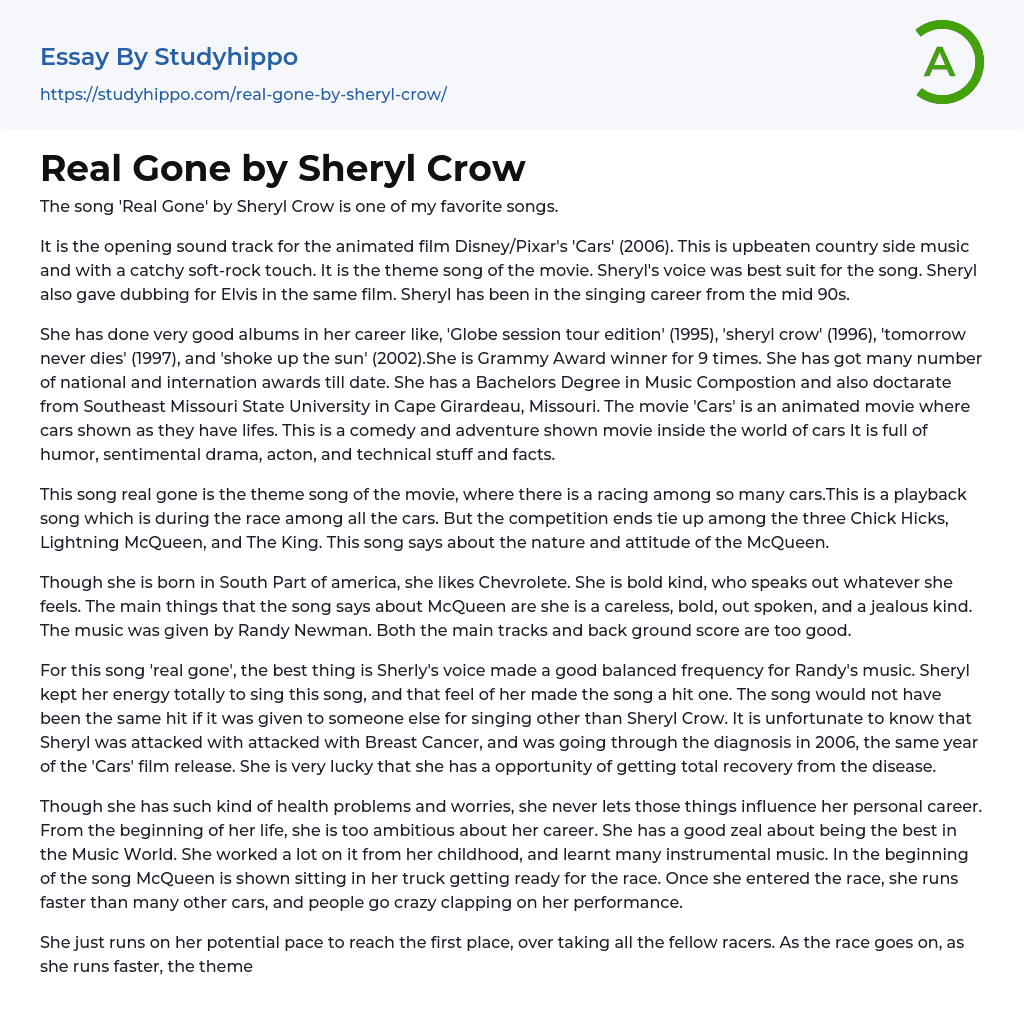 Real Gone by Sheryl Crow Essay Example