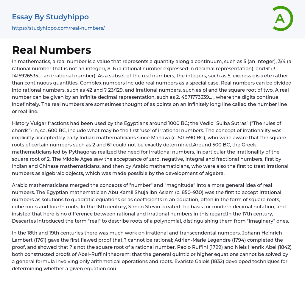 Real Numbers Essay Example