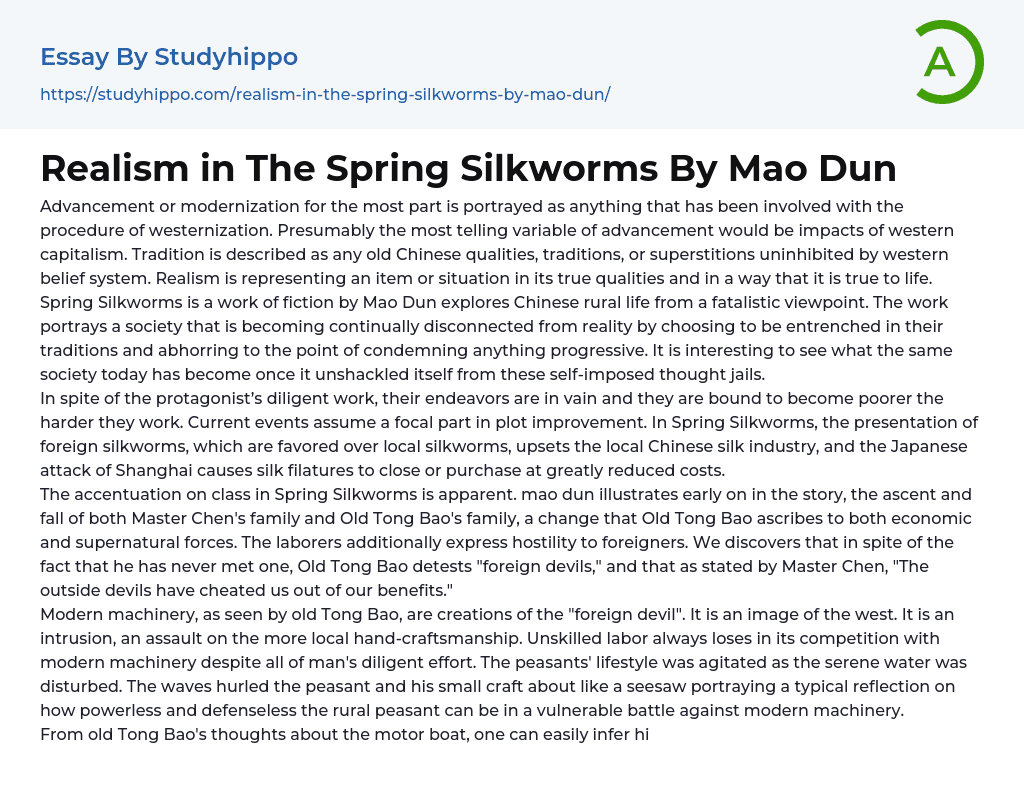 Realism in The Spring Silkworms By Mao Dun Essay Example