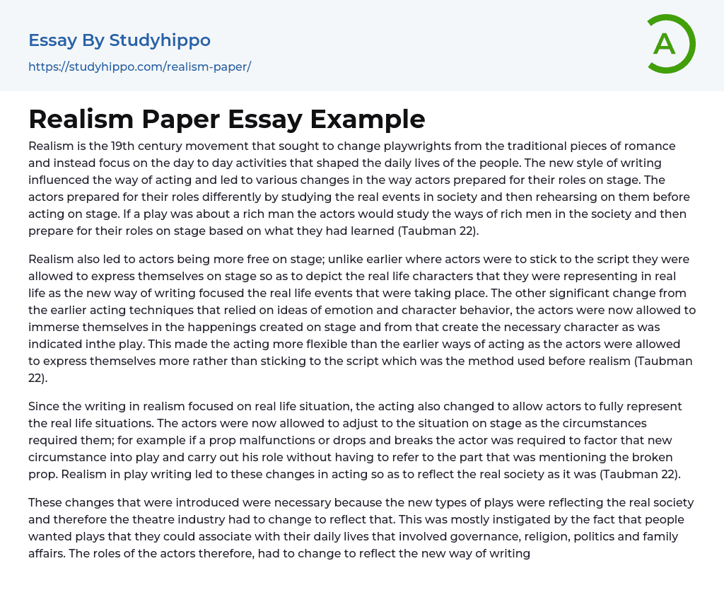 Realism Paper Essay Example