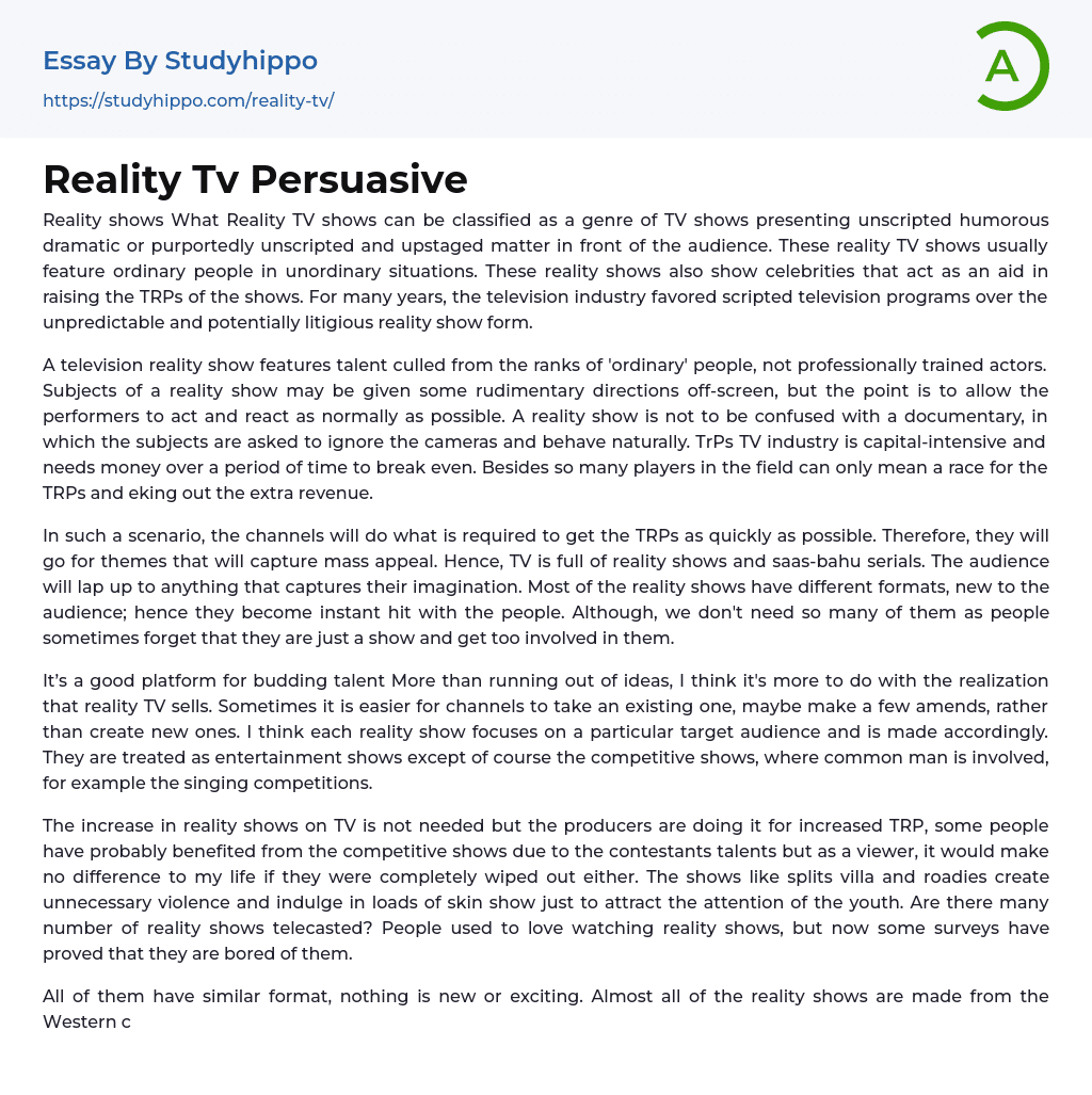 reality tv opinion essay