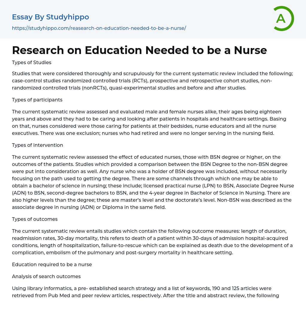 Research on Education Needed to be a Nurse Essay Example