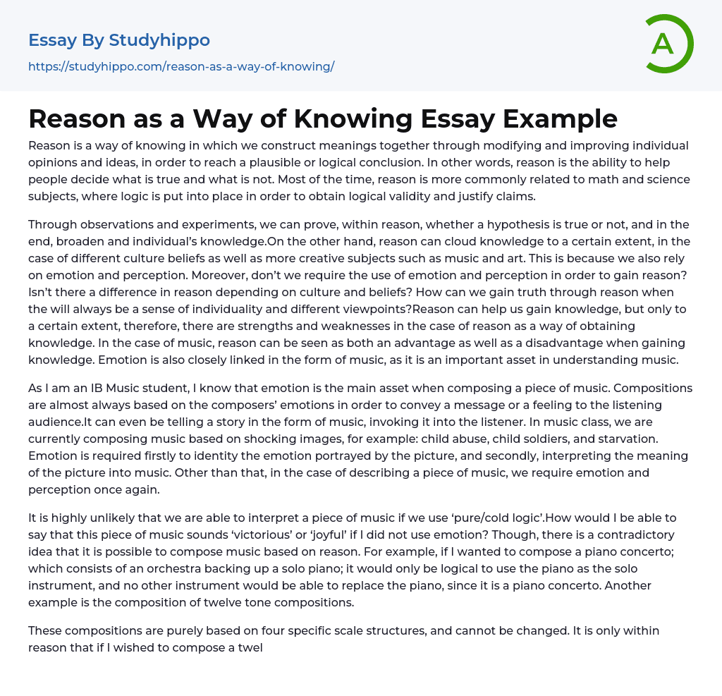 Reason as a Way of Knowing Essay Example