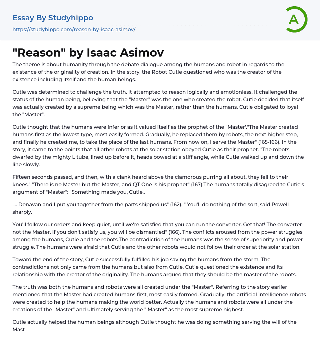 “Reason” by Isaac Asimov Essay Example