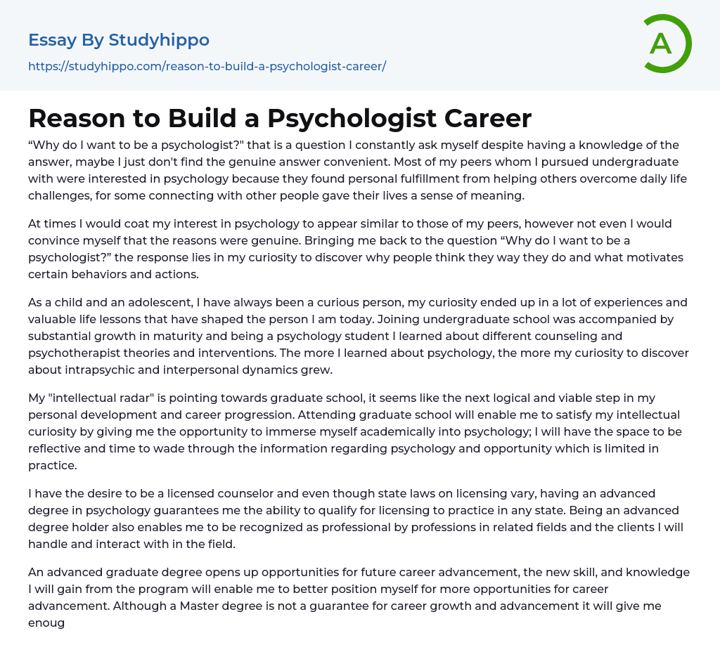 psychologist career essay