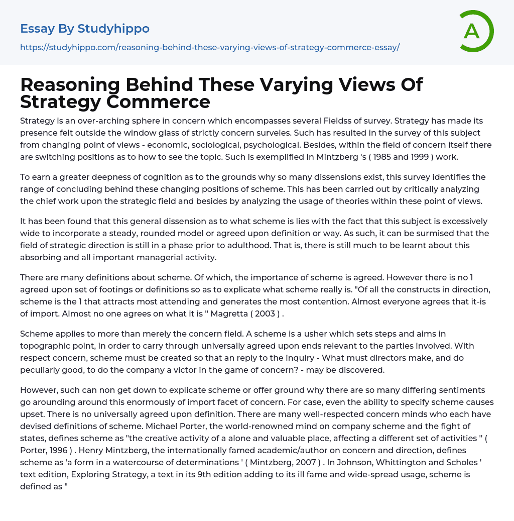 Reasoning Behind These Varying Views Of Strategy Commerce Essay Example