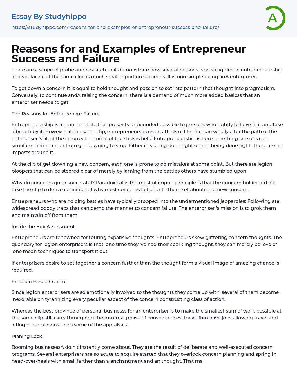 essay on a successful entrepreneur