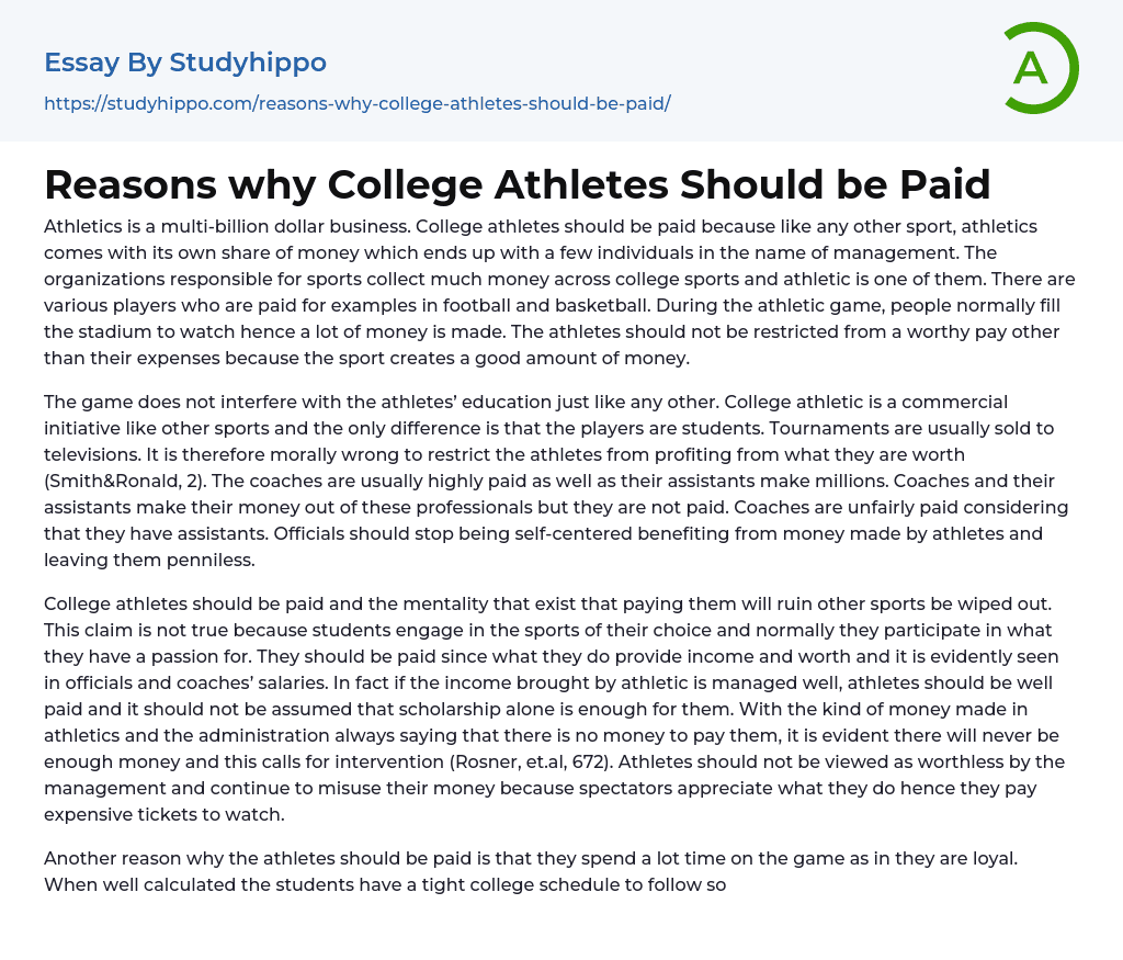  Reasons Why College Athletes Should Be Paid Essay Example StudyHippo