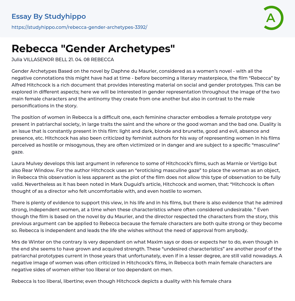 Rebecca “Gender Archetypes” Essay Example