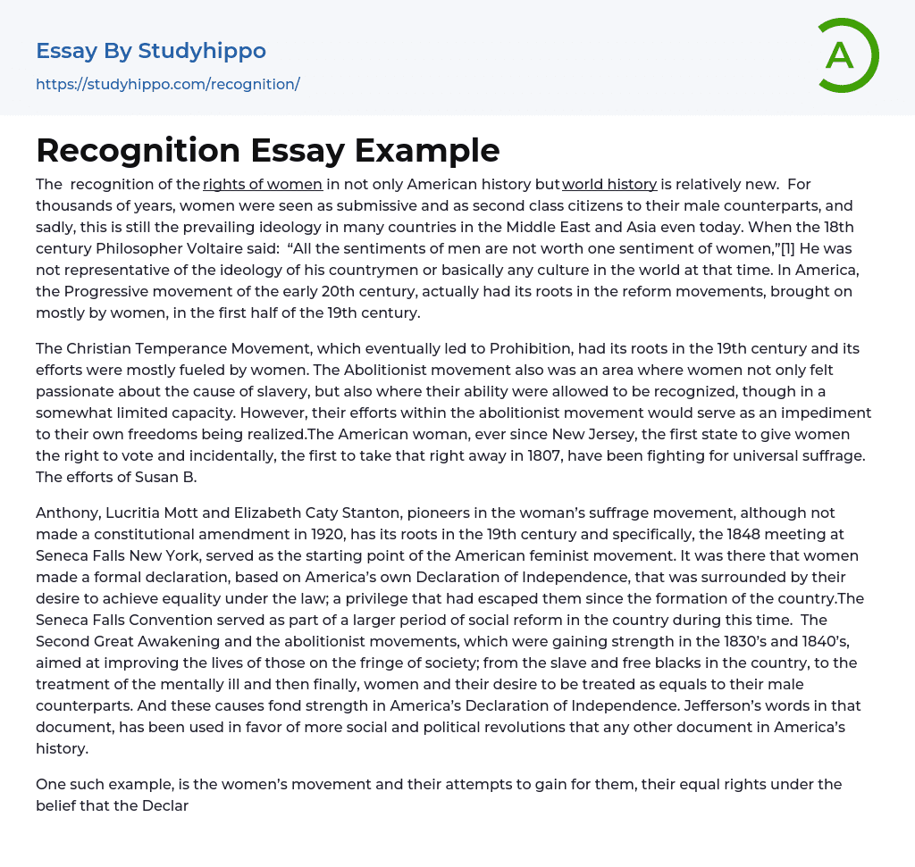 Recognition Essay Example