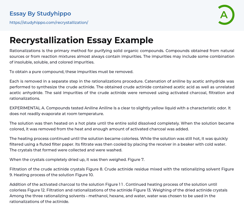 Recrystallization Essay Example