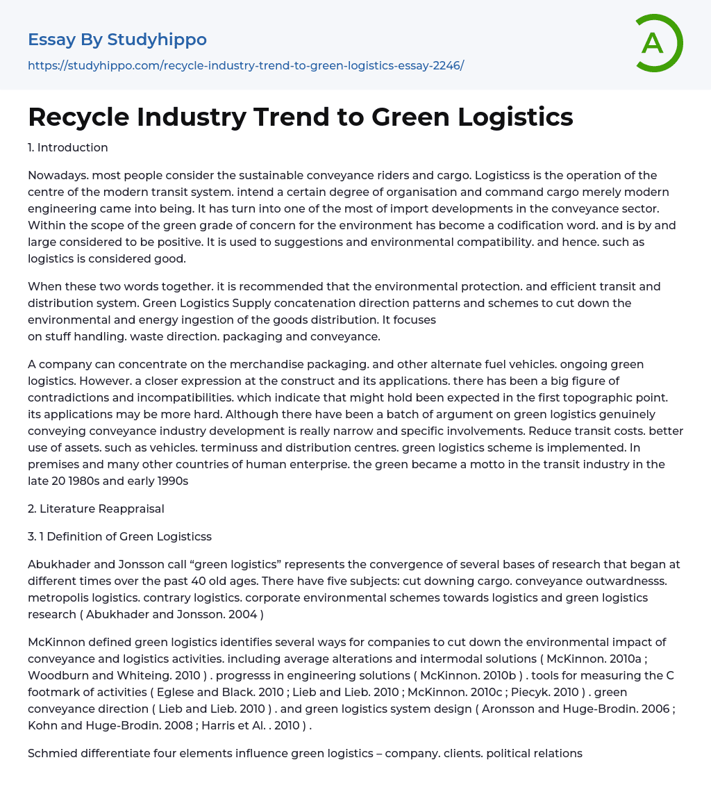 Recycle Industry Trend to Green Logistics