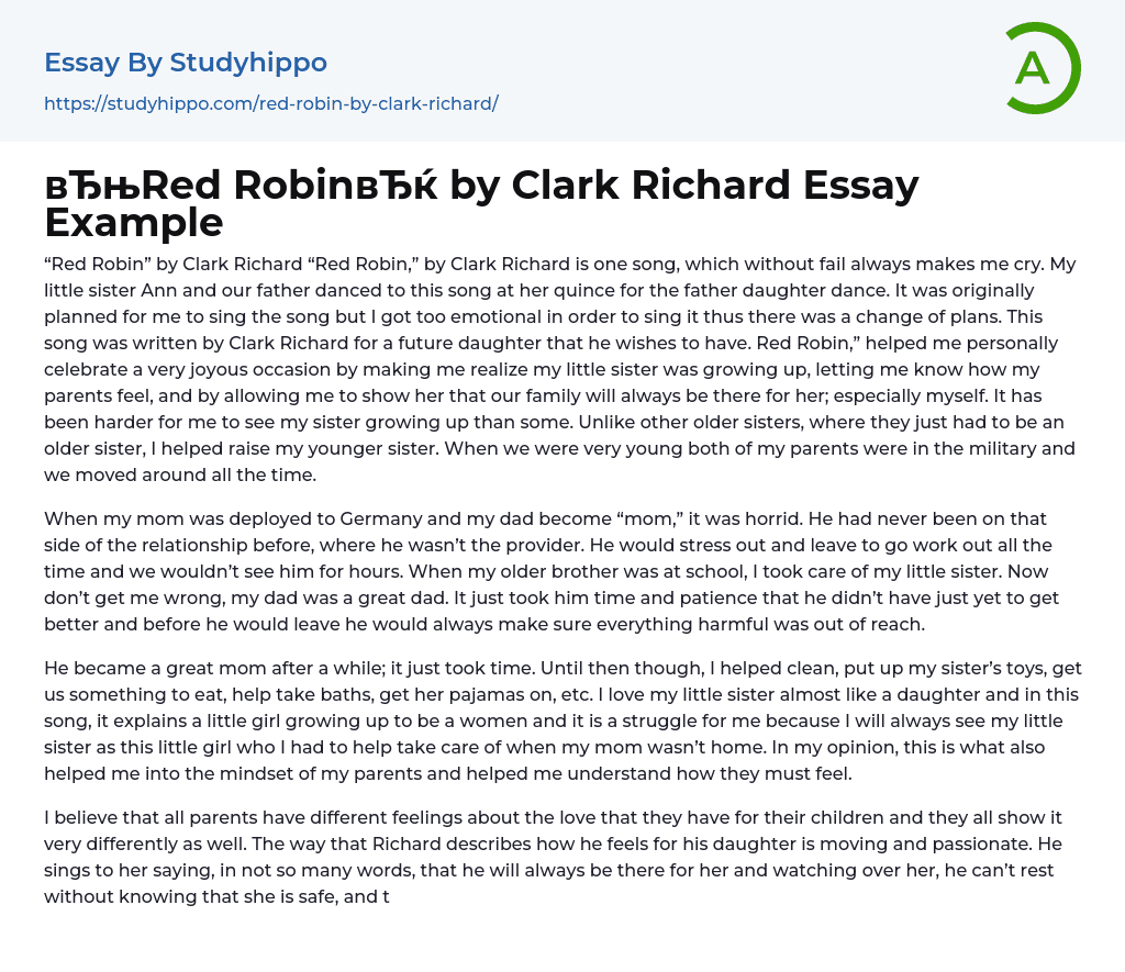 “Red Robin” by Clark Richard Essay Example