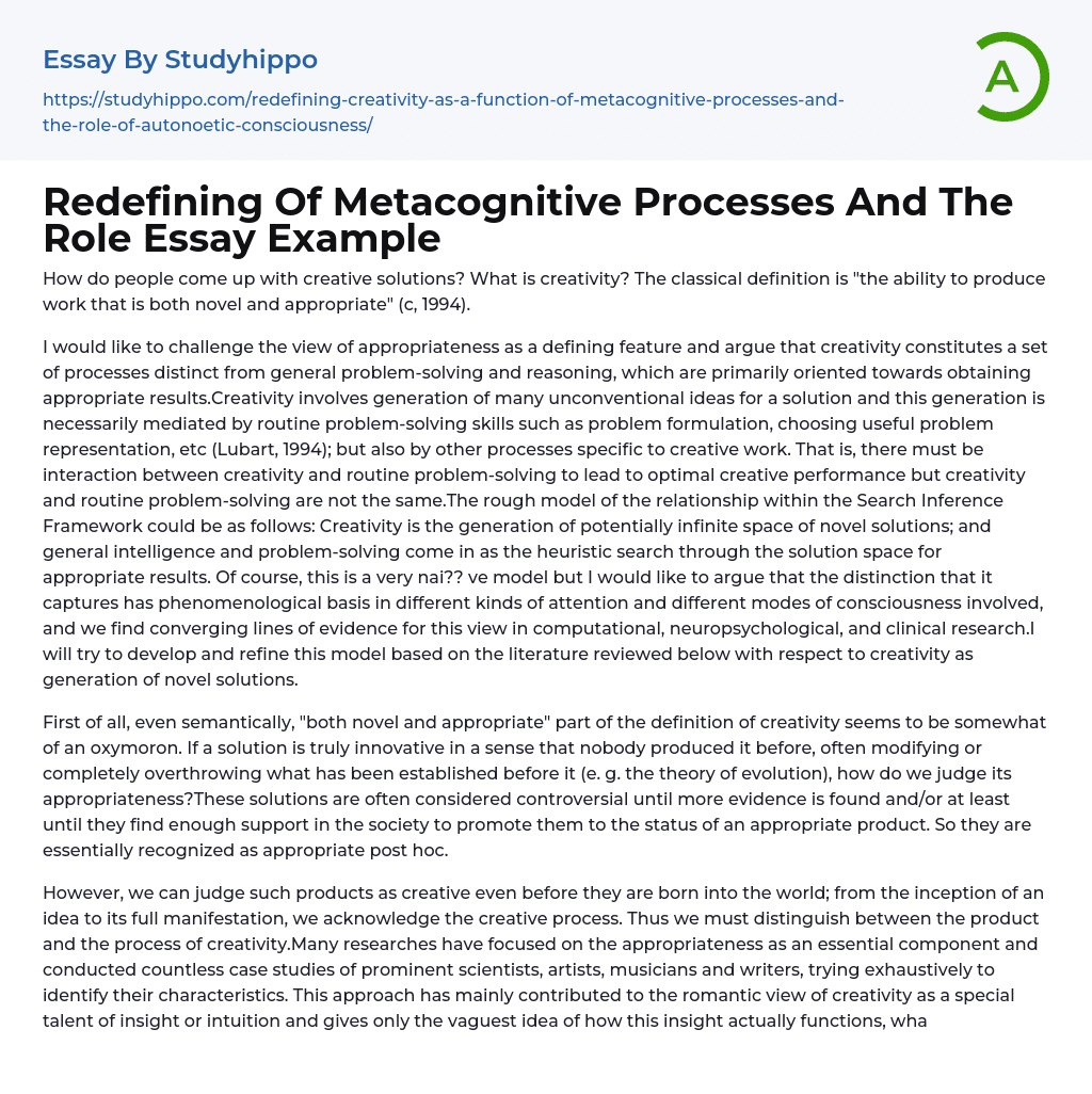 Redefining Of Metacognitive Processes And The Role Essay Example