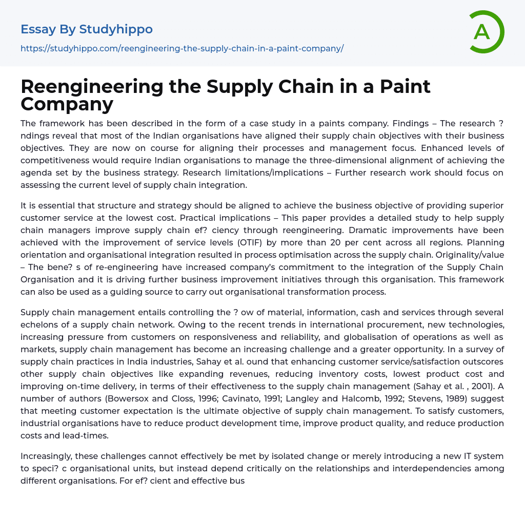 Reengineering the Supply Chain in a Paint Company Essay Example