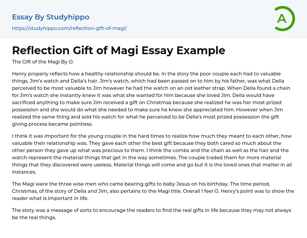 Reflection Gift of Magi Essay Example