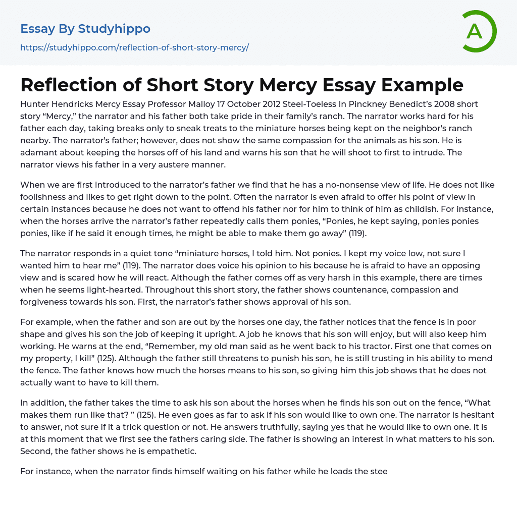 Short Story “Mercy” in Pinckney Benedict’s Essay Example