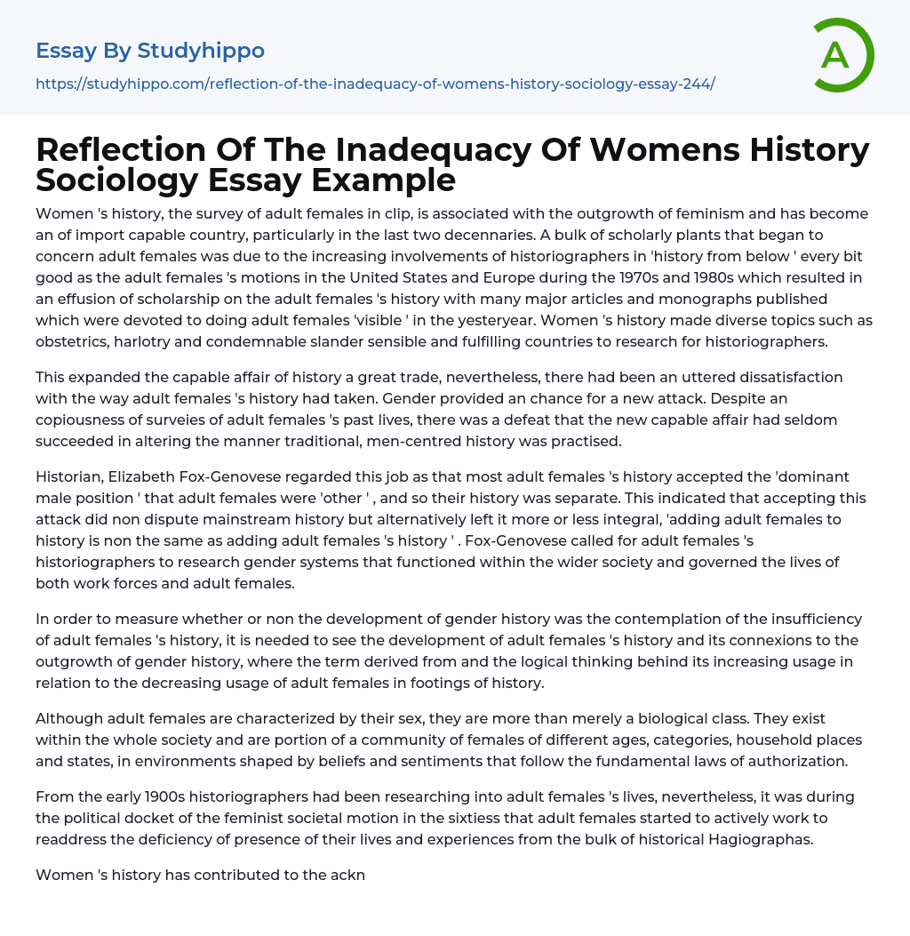 Reflection Of The Inadequacy Of Womens History Sociology Essay Example