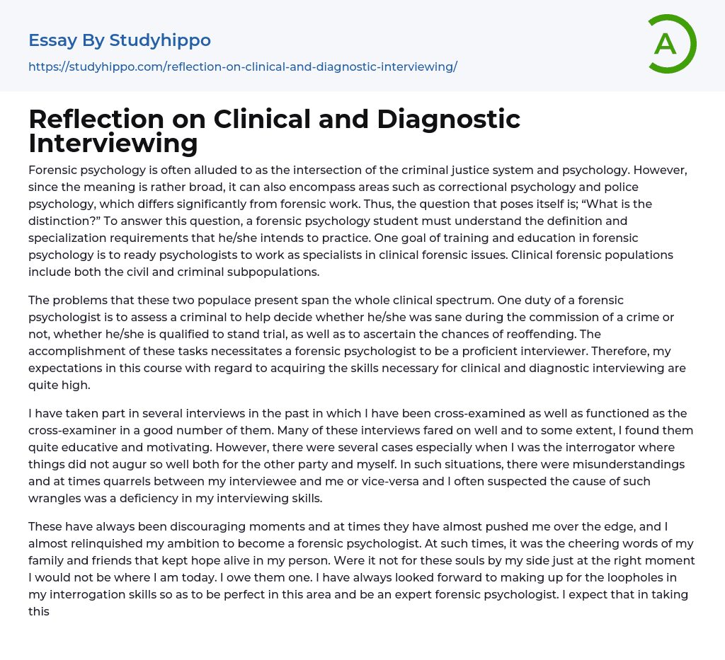 Reflection on Clinical and Diagnostic Interviewing Essay Example