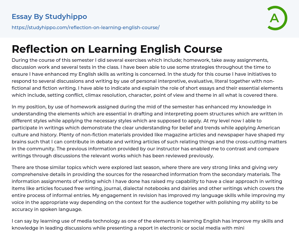 Reflection on Learning English Course Essay Example