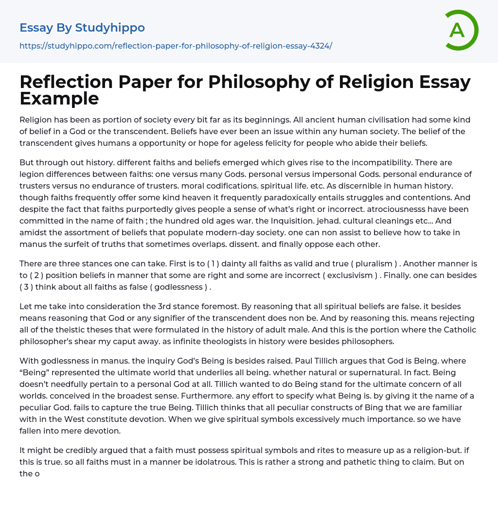 philosophy of religion essay topics