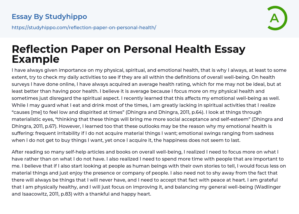 personal health reflection essay